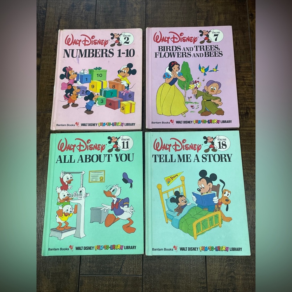 Lot of 4 Vtg Walt Disney Fun to Learn Library 1983 HC Books Volumes 2, 7, 11, 18